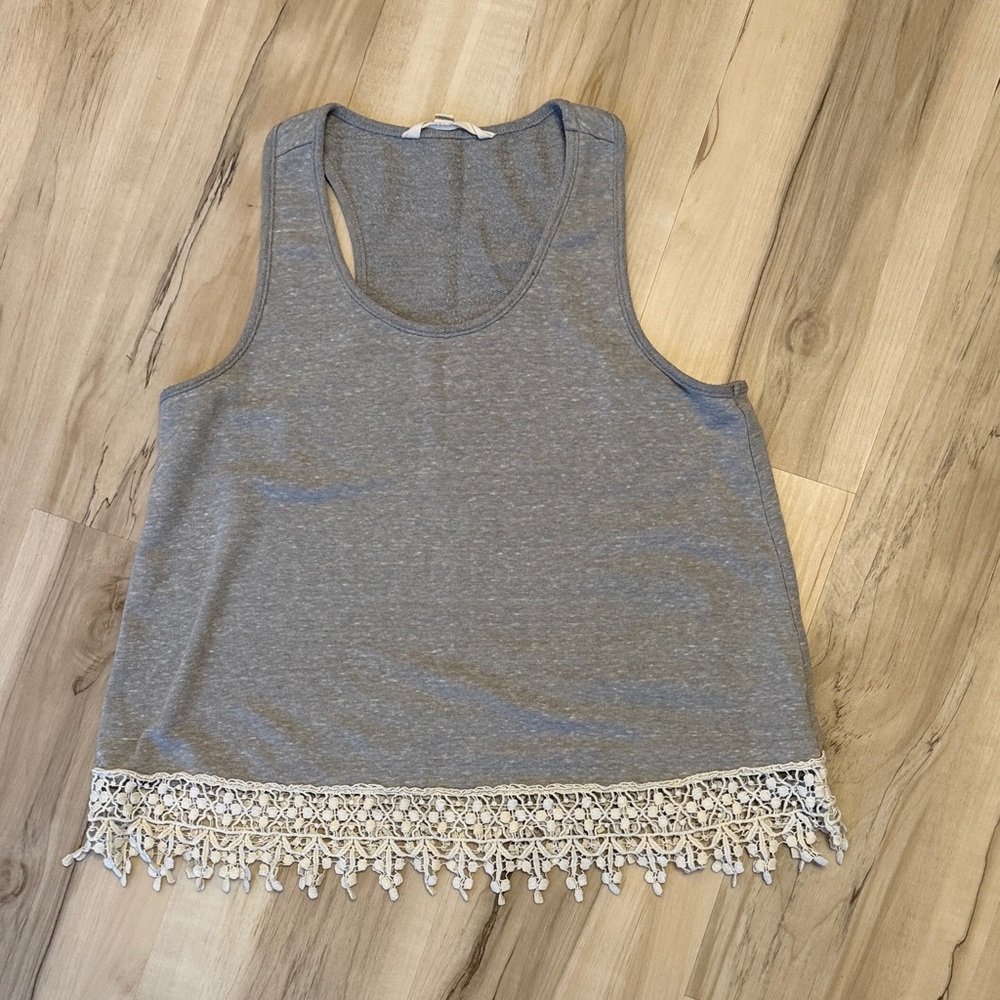 Jack by BB Dakota Gray Tank Top with Lace Trim